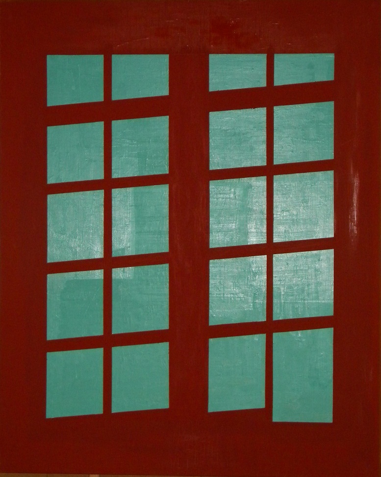 Groen raam,120x150cm.,o./l.,1998